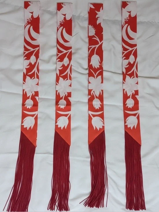 Trendy Fringe Handbag Wrap with Orange Fringe and Bold White Flower Pattern - Picture 6 of 10